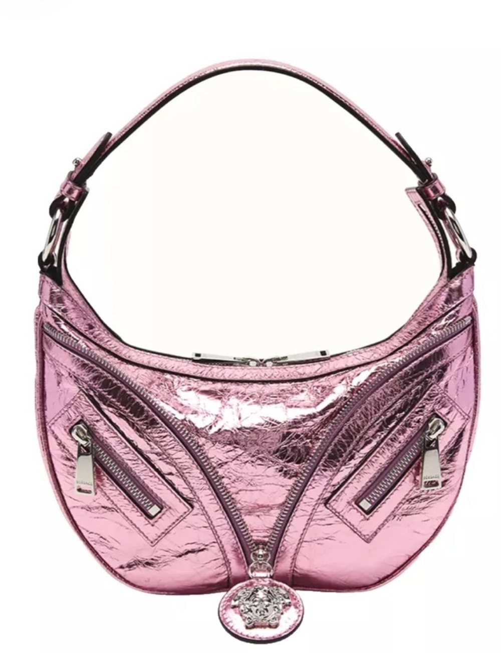 NWOT! VESACE La Medusa Repeat Top Handle Bag in Metallic Pink Leather AUTHENTIC